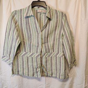 COPY - Covington womens linen stripes green blouse size large